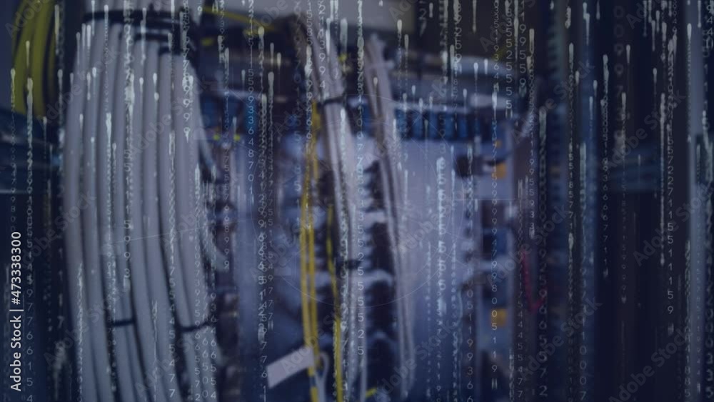 Poster animation of binary coding and light spots over server