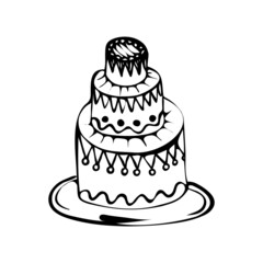 Doodle cake, cupcake for a happy birthday. Vector.