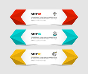infographic template with 3 steps or options. Banner with arrows. Vector