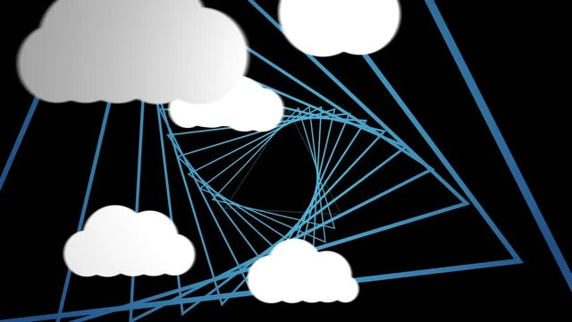 Animation of clouds with icons over neon triangles