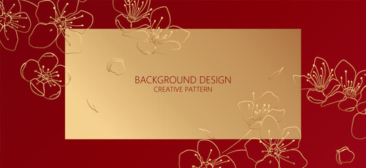 Luxury premium background  design with gold flower pattern. Gold horizontal vector template for banner, premium invitation, luxury voucher, prestigious gift certificate.
