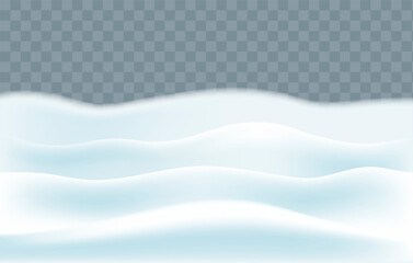 Snowy landscape isolated on dark transparent background. Vector illustration of winter decoration. Snow hills background. Snowdrift design element. Game art concept