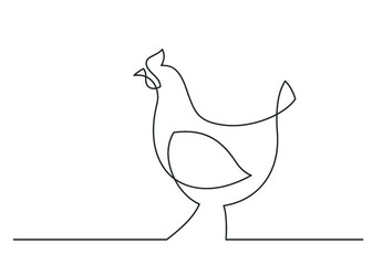 Continuous line drawing of hen on white background. Vector illustration.