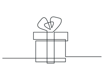 Continuous line drawing of gift on white background. Vector illustration