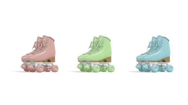 Blank colored roller skates with wheels mockup pair, looped rotation