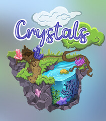 Island of magic crystals, jewels game, freehand drawing