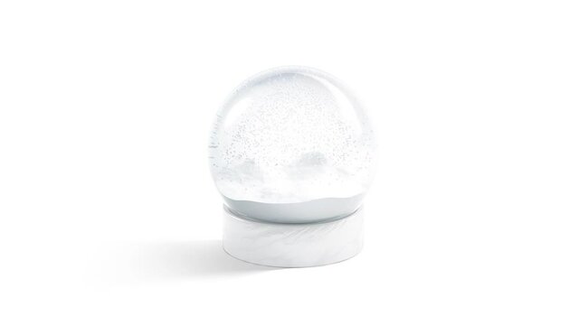 Blank glass snowglobe with snowfall mockup, looped motion 4k
