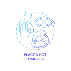 Place a hot compress gradient concept icon. Implementing recommendations by doctors. Cleaning your eyes before procedure abstract idea thin line illustration. Vector isolated outline color drawing - obrazy, fototapety, plakaty