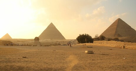 three pyramids of Giza and sphinx