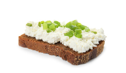 Bread with cottage cheese and green onion isolated on white