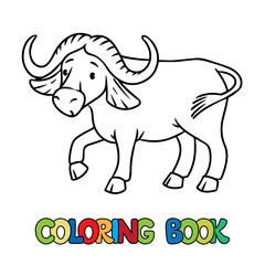 Funny wild buffalo. Kids coloring book. Vector