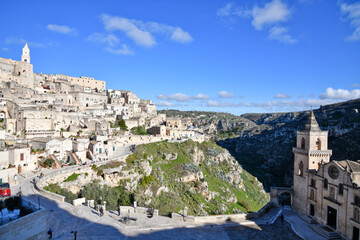 Obraz premium View of Matera, an ancient city built into the rock. It is located in the Basilicata region, Italy.