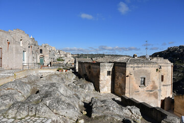 Fototapeta premium A street in Matera, an ancient city built into the rock. It is located in the Basilicata region.