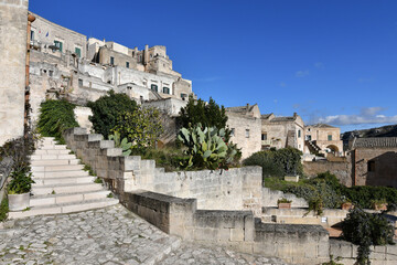 Fototapeta na wymiar A street in Matera, an ancient city built into the rock. It is located in the Basilicata region.