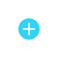 Plus icon. Blue circle. Vector add icon