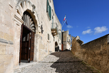 Fototapeta na wymiar A street in Matera, an ancient city built into the rock. It is located in the Basilicata region.