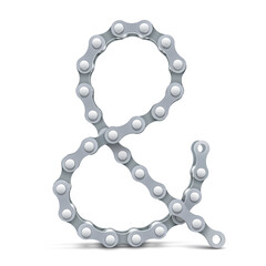 Bicycle chain curved into an ampersand sign. Typographic symbol presenting cycling. Vector realistic isolated illustration.