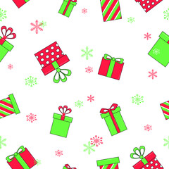 Christmas and Happy New Year seamless pattern with gift boxes