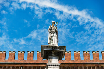 The statue of San Vitale rises in Piazza del Popolo in Ravenna