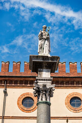 The statue of San Vitale rises in Piazza del Popolo in Ravenna