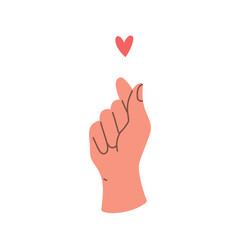 Hand gesture expressing affection. Human hand showing love Korean sign. Vector flat illustration