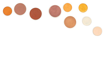 Round multicolored make up eyeshadows isolated on white.