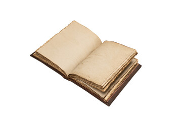 An open empty old notebook isolated on a white background.