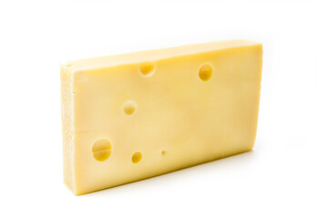 A piece of organic Emmental cheese isolated over white background, clipping path included