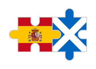 puzzle pieces of spain and scotland flags. vector illustration isolated on white background