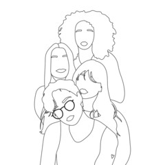 International Women's Day Feminism card with hand drawn cartoon characters of women in modern flat minimalism style