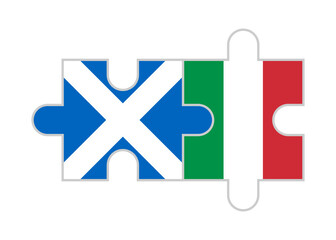 puzzle pieces of scotland and italy flags. vector illustration isolated on white background