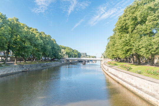 Aurajoki river in summer time in Turku, Finland.