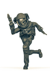 alien astronaut is running fast