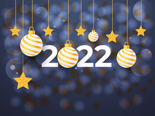 Happy New Year 2022, New Year Banner, Christmas Background Banner Design, Decorative Christmas Background, 2022, Christmas Poster, Social Media Poster, Web Banner, Festival Banner, December, Vector. 