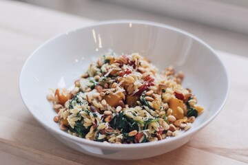 Warm orzo meal with pumpkin