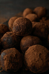 Concept of sweets with truffles, close up