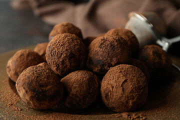 Concept of sweets with truffles, close up