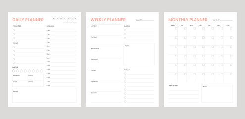 set minimalis planner with pink color, daily, weekly, monthly - obrazy, fototapety, plakaty