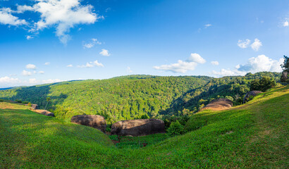 Fototapeta na wymiar green mountains and daytime sky,Panorama of beautiful countryside in summer 