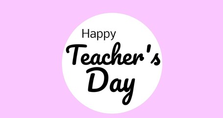 Vector image of happy teacher's day text against pink background, copy space