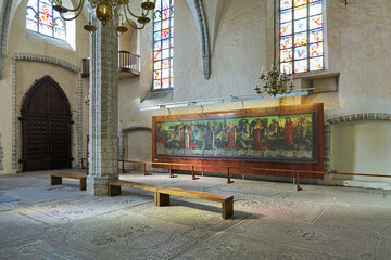 Tallinn, Estonia. Chapel of St. Anthony in St. Nicholas Church with Danse Macabre (Dance of Death) painting. The painting by Bernt Notke from Lubeck was accomplished at the end of the 15th century. - 473355971