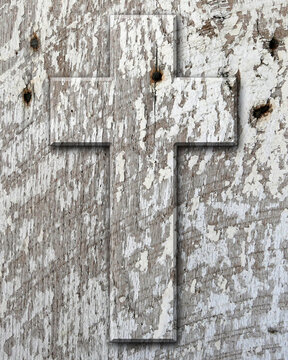distressed wooden cross, rusted nails, peeling paint
