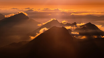 Beautiful alpine sunset view at the famous Zugspitze summit, top of germany, near Ehrwald, Tyrol,...