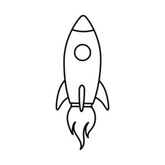 Rocket vector line icon. Space rocket launch. New project start up concept. Concept of business product on a market. Flat icon. Vector