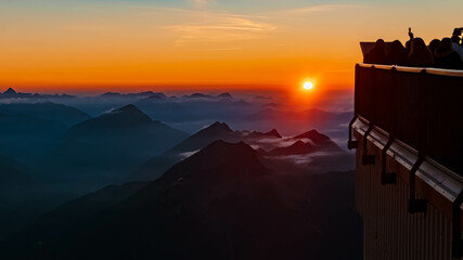 Beautiful alpine sunset view at the famous Zugspitze summit, top of germany, near Ehrwald, Tyrol,...