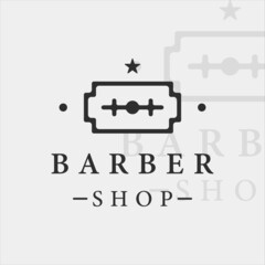 barber shop logo vintage minimalist vector illustration template icon graphic design. razor line art simple retro style