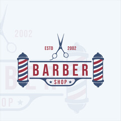 barber shop logo vintage vector illustration template icon graphic design. scissors symbol for business with retro style