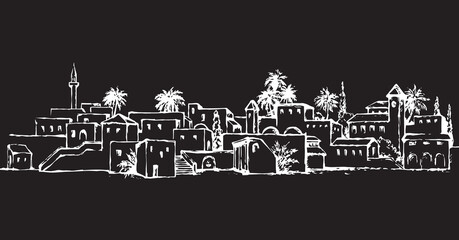 Fototapeta premium City in a desert. Vector drawing