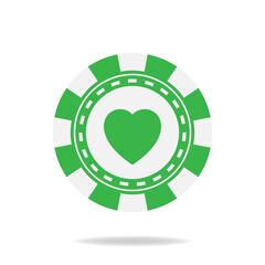 Heart poker chip. Casino coin icon flat style isolated on white background. Vector