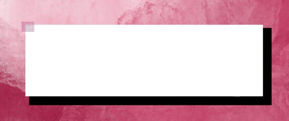 Illustration from long pink banner water colour with copy space for text in center by white square with shadow